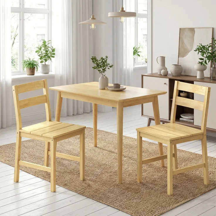 MELAYR, Set aus 2 Bambus-Esszimmerstühlen, Küchenstühle ohne Armlehnen mit Lattenrostsitz, Naturholz, 100 x 61 x 9 cm – Bild 3