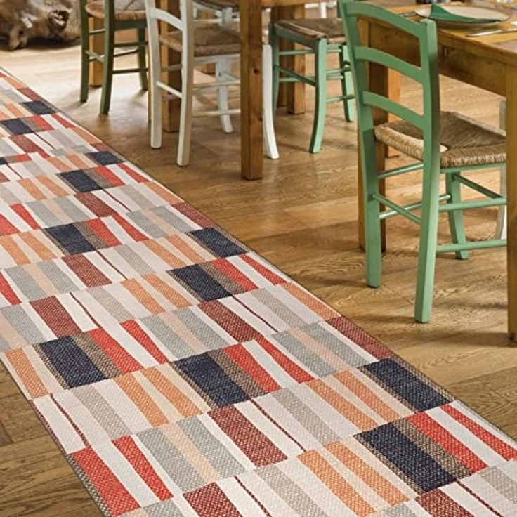 ANRO Küchenläufer Hochwertig GreenLine Flurläufer Teppichläufer Textil, Eckig, Bodenläufer 100x52cm Line Patchwork Beige Grau pflegeleicht – Bild 2