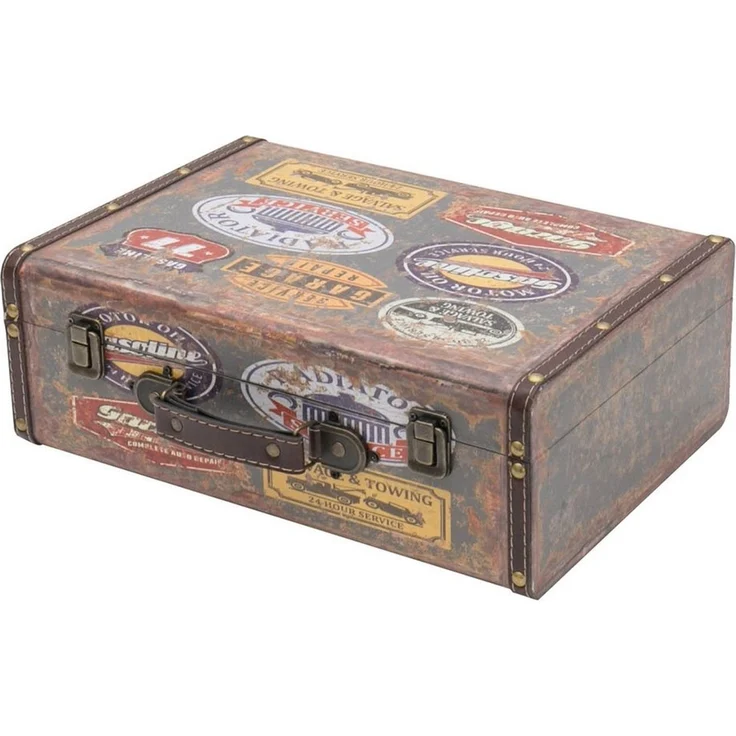 HMF Aufbewahrungsbox Handgefertigter Vintage Koffer aus Holz, Deko Koffer, Deko Koffer, Geschenkkoffer Garagen Design 38 x 26 x 13 cm – Bild 1