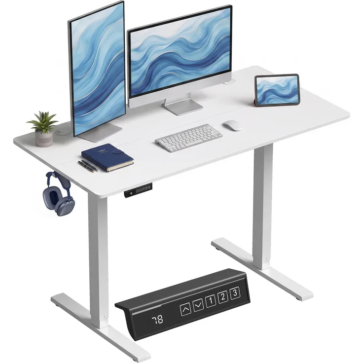 MELAYR, Elektrisch verstellbarer Schreibtisch, 120 x 60 cm, höhenverstellbar, Weiß