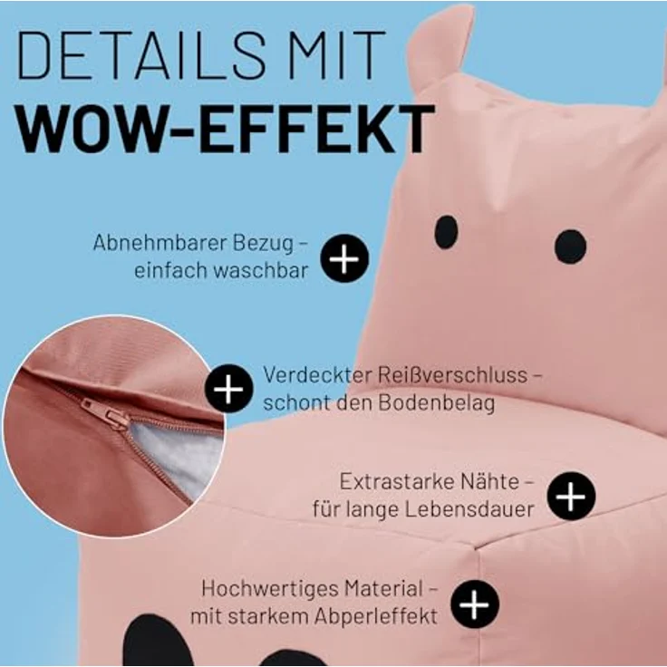 LUMALAND 'Animal Line Hippo' Kindersitzsack, indoor & outdoor, Polyester pink, 200 l – Bild 7