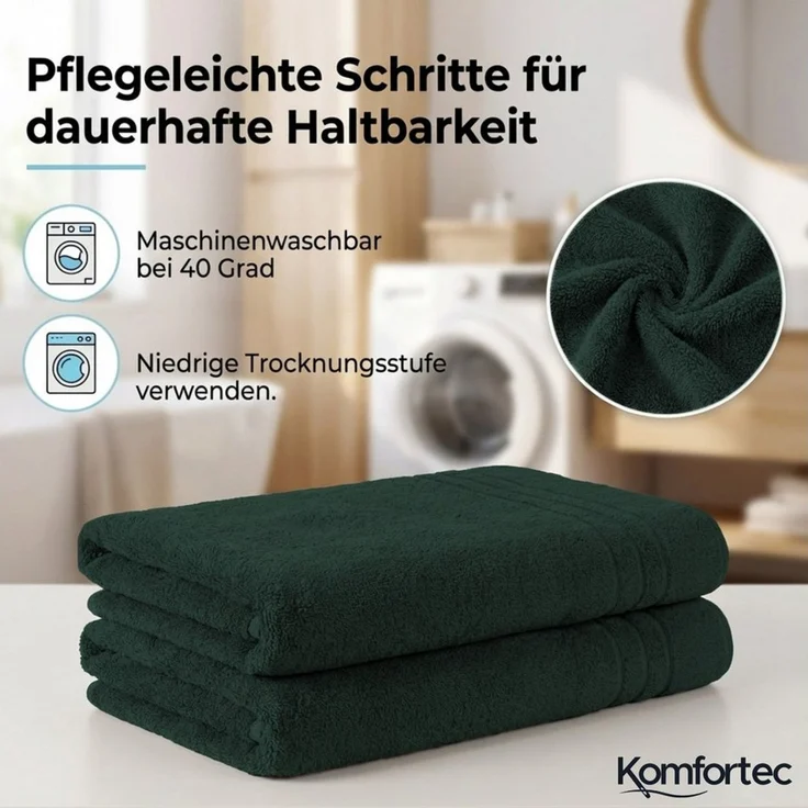 Komfortec Badetuch 100x200 cm aus 100% Baumwolle, XXL Saunatuch, Großes Duschtuch, Weich & Saugstark, Dunkelgrün – Bild 3