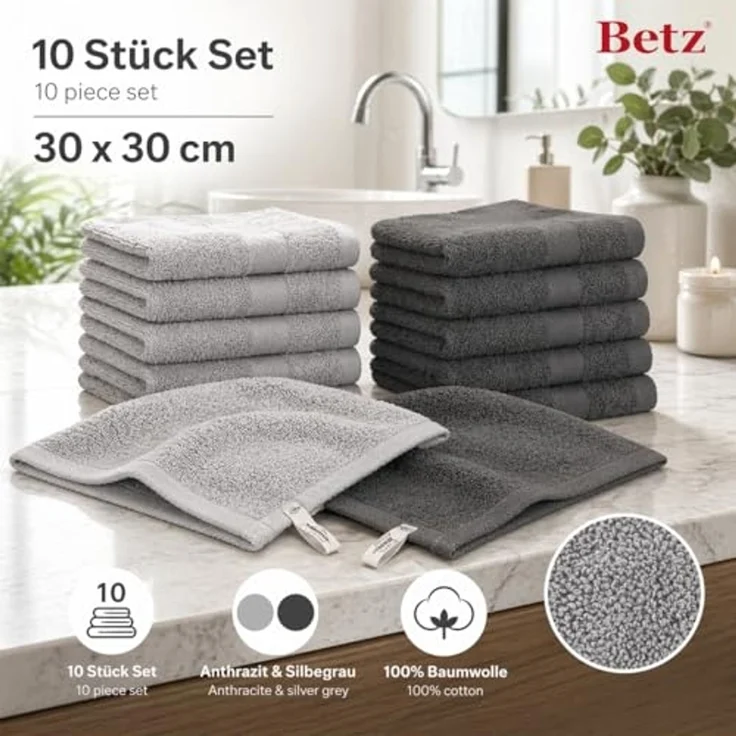 Betz Seiftuch 10 Stück Seiftücher Set Premium 30x30 cm Farbe anthrazit & silbergrau, (Set, 10-St), Seiflappen – Bild 2