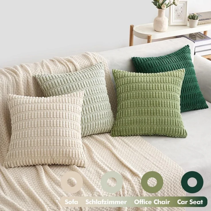 EMEMA Kordsamt Kissenbezüge 4er Set 45x45 cm Dekorative Sofakissen Grün Serie – Bild 5