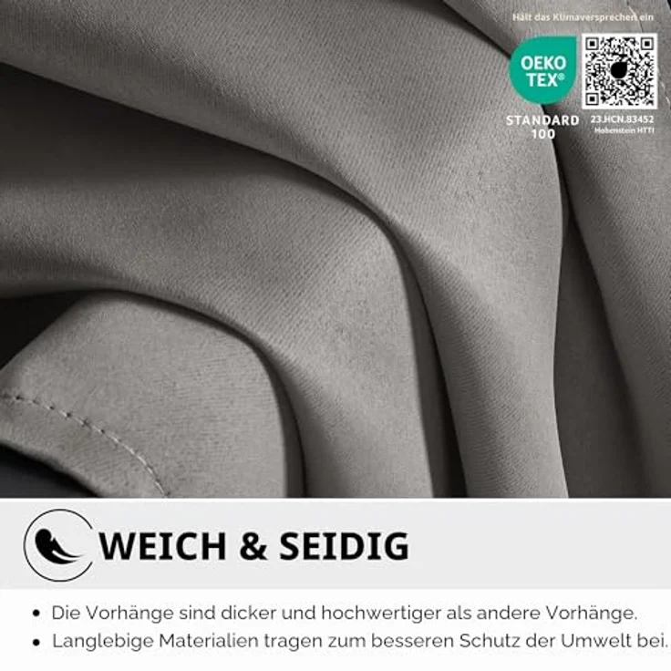 Deconovo Vorhänge Blickdicht mit Ösen Thermogardinen Übergardinen Hellgrau | 2er Set, H200 x B140 cm, Vorhang Verdunkelnd, Sichtschutz, UV-Schutz, Ösenschal, für Schlafzimmer Wohnzimmer Kinderzimmer – Bild 6