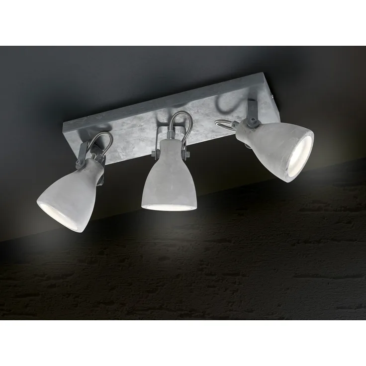 Retro LED Deckenstrahler 3-flammig mit Beton-Lampenschirmen, Breite 35cm