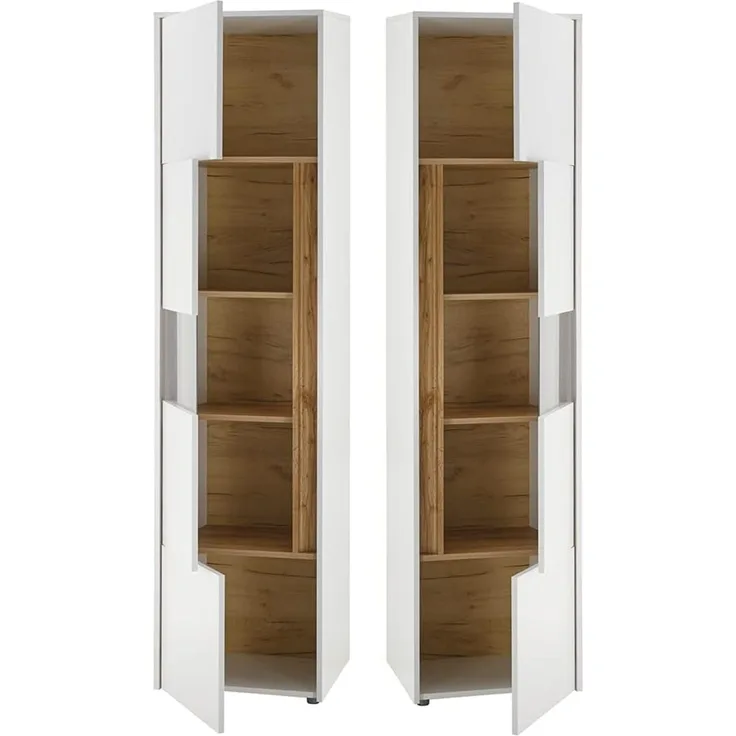 Wohnzimmer Vitrinenschrank CRISP-61 in weiß mit Absetzungen in Wotan Eiche Nb, B/H/T: ca. 50/197/40 cm