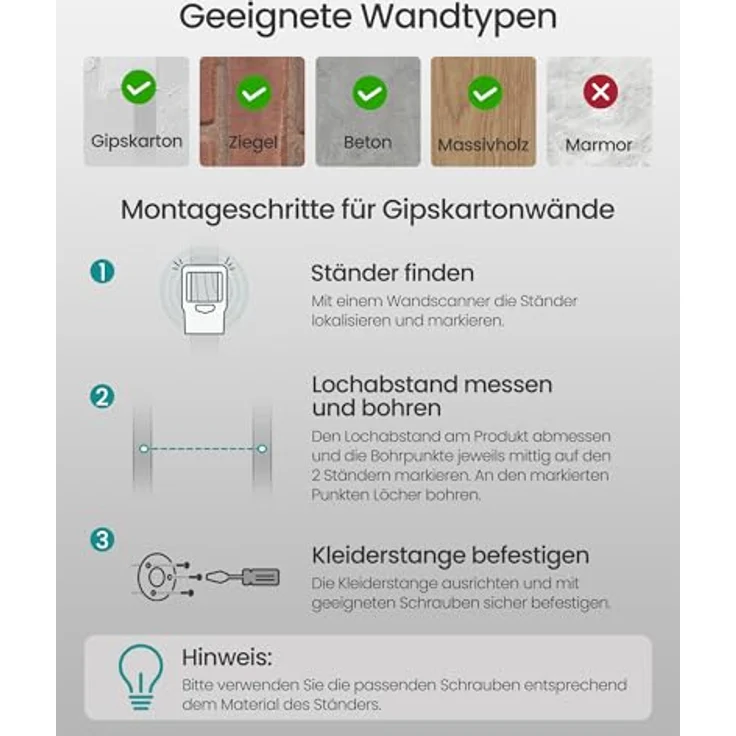 Songmics Kleiderstange (1 St) Wandmontage bis 60 kg belastbar HSR64BK – Bild 5