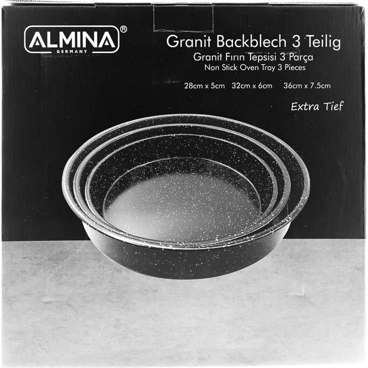 Backbelch 3er Set in Schwarz Backofenblech Tepsi aus Granit Ø28/Ø32/Ø36 cm – Bild 5