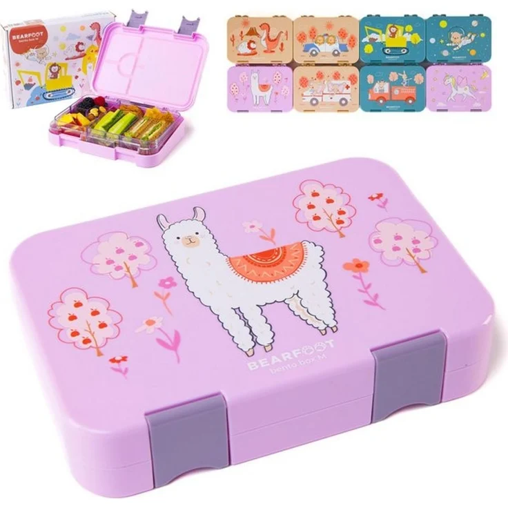 BEARFOOT Lunchbox Brotdose Kinder mit Fächern, Lunchbox, Bento box - Lama Lila, handgezeichnete Designs, modular – Bild 4