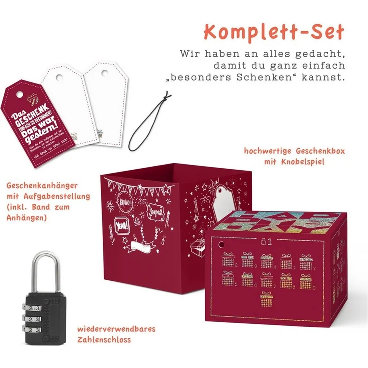 SURPRISA Geschenkbox Rätsel-Geschenkbox Happy Birthday mit Glitzer, originelle Geburtstagsbox mit Zahlenschloss zum Geburtstag – Bild 2