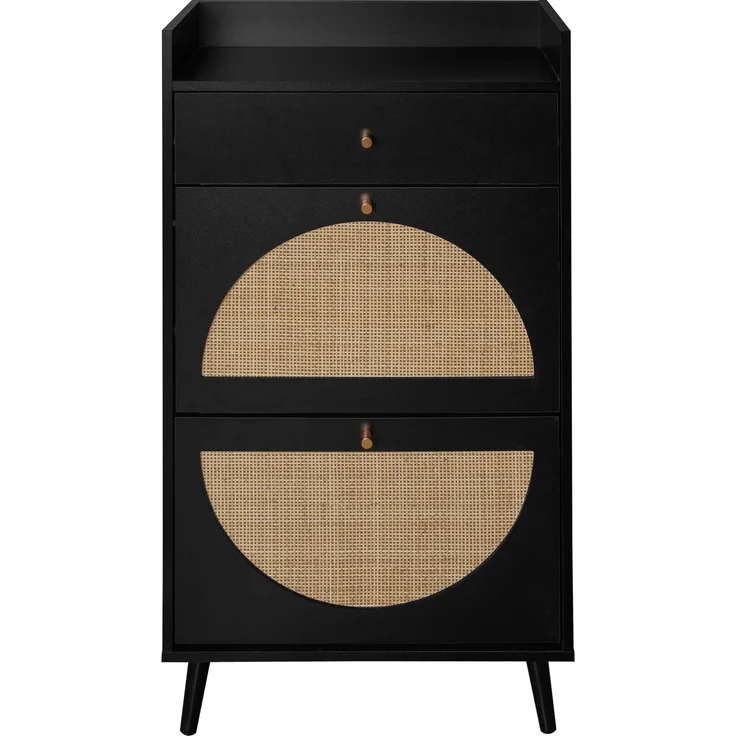 Schuhschrank mit Rattan-Optik mit ENGINEERED RATTAN Türen, Doppelte Schuhablage, Kiefernholzfüße ca. 13 cm, Stauraum für ca. 10 Paar Schuhe – Bild 4