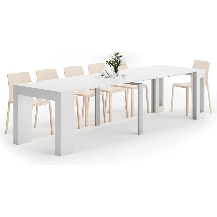 MOBILI FIVER, Ausziehbarer Konsolentisch mit Verlängerungen, Easy, Esche, weiß, Laminiert/Aluminium, Made in Italy – Bild 1
