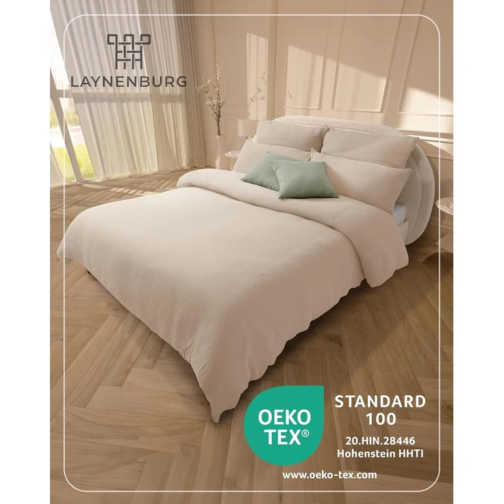 Laynenburg Bettwäsche Musselin aus 100% Baumwolle in 135x200 oder 155x220 cm, atmungsaktiv & bügelfrei – 3 lagig mit Reißverschluss & Haltebändern – Bild 2