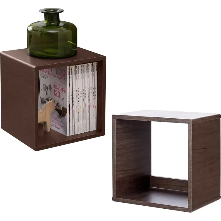 Iris Ohyama, Bücherregal, Set mit 2 Beistellmöbeln, Herausnehmbare Regalböden, Design, Modern, Büro, Schlafzimmer, Wohnzimmer - QR-34 - Braun