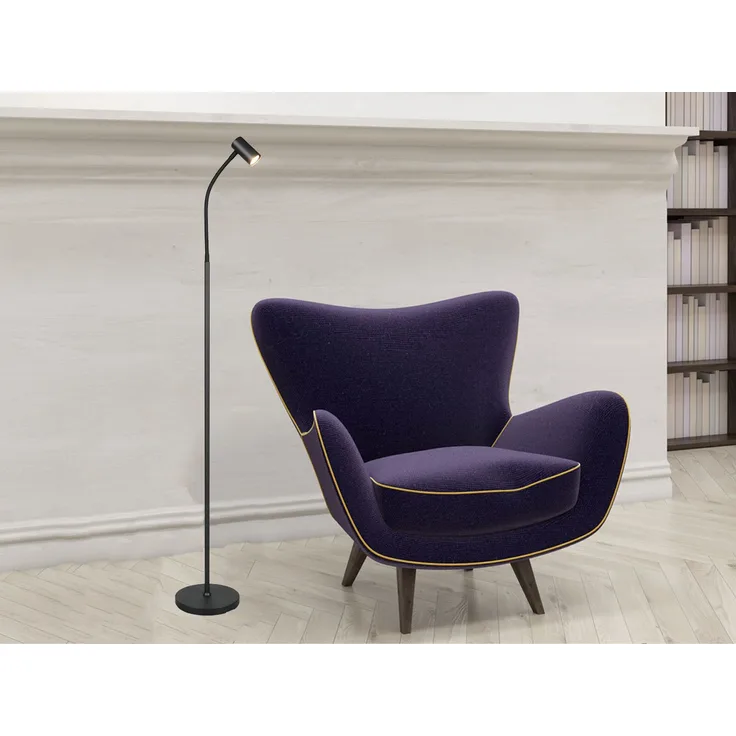 Schmale Stehlampe TARYN Schwarz mit flexibel einstellbarem Spot, Höhe 133,5cm