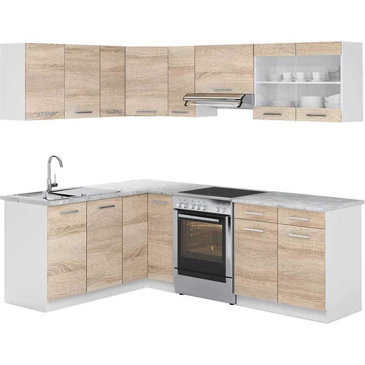 Eckküche Rick Weiß/Sonoma 230 x 60 cm , AP Marmor Vicco