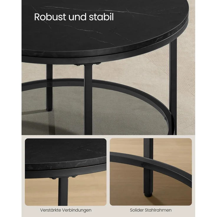 VASAGLE Couchtisch, Wohnzimmertisch, Sofatisch, für Wohnzimmer, mit Glasplatte, viel Stauraum, einfacher Aufbau, moderner Stil, marmorschwarz-tintenschwarz LCT072B58 – Bild 6