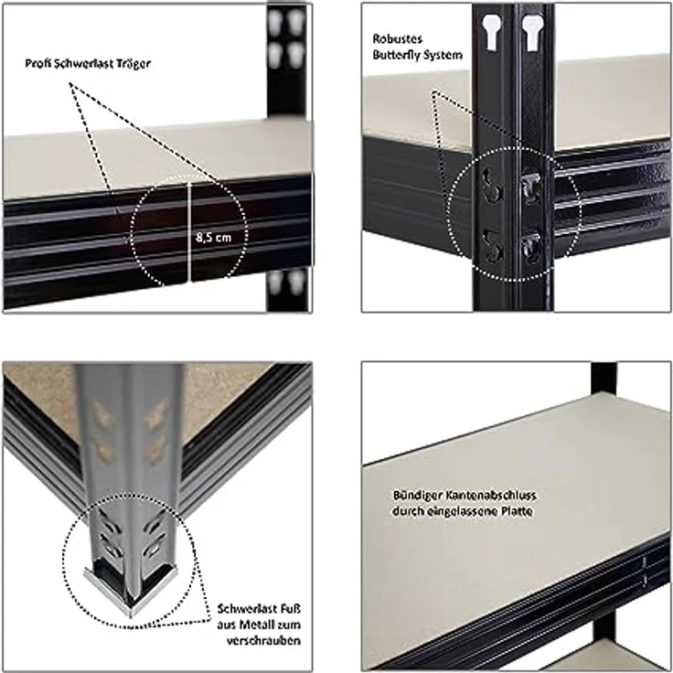 PROREGAL Profi Schwerlastregal Rhino EXTRA BREIT XXL schwarz HxBxT 200x240x70cm Fachlast 450kg 5X Spanplatten-Ebenen 8mm Garagenregal, Lagerregal, Steckregal, Weitspannregal – Bild 5