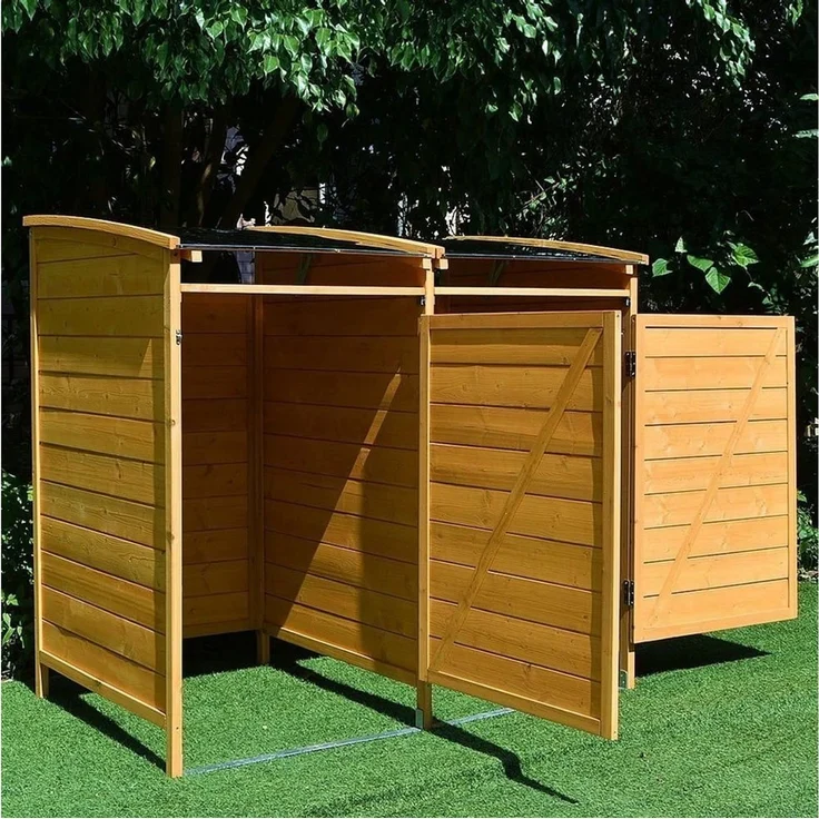 Melko Mülltonnenbox Mülltonnenbox Doppelbox für 2 Tonnen - Braun/Weiß - Holz 240L Zinkdach (Stück, 1 St, Set), Witterungsbeständig – Bild 2
