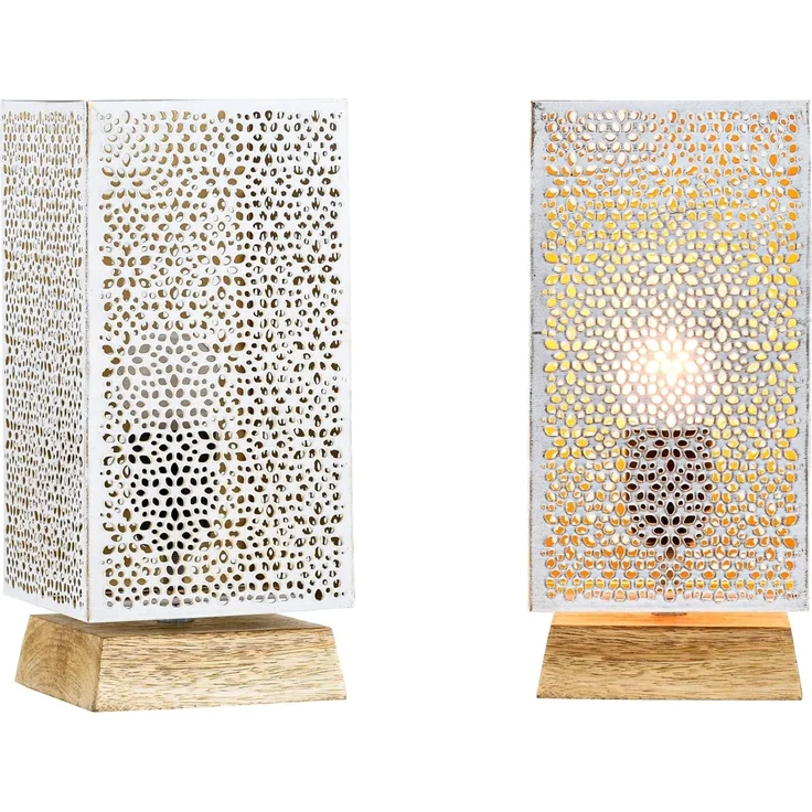 Marrakesch Orient & Mediterran Interior Nachttischlampe 2er Set Boho Deko Tischlampe Nachttischlampe Lampe Autigan Weiss, Handarbeit – Bild 6