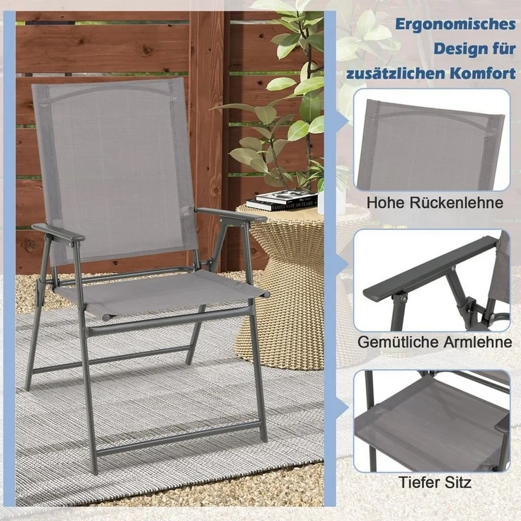 COSTWAY Gartenstuhl Klappstühle (2 St), klappbar mit Armlehnen,150kg – Bild 3