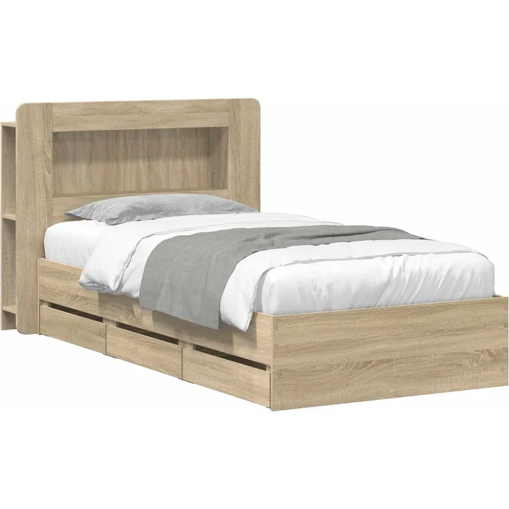vidaXL Bettgestell mit Stauraum und Kopfteil Sonoma-Eiche 75 x 190 cm 3433995 – Bild 2