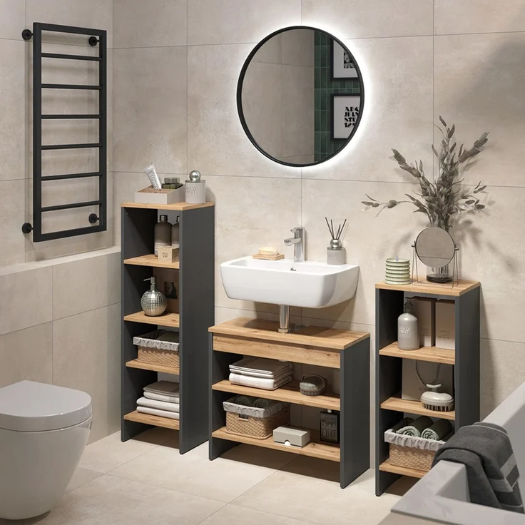 Badmöbel-Set Karli Anthrazit/Goldkraft Eiche 3-teilig Vicco – Bild 6