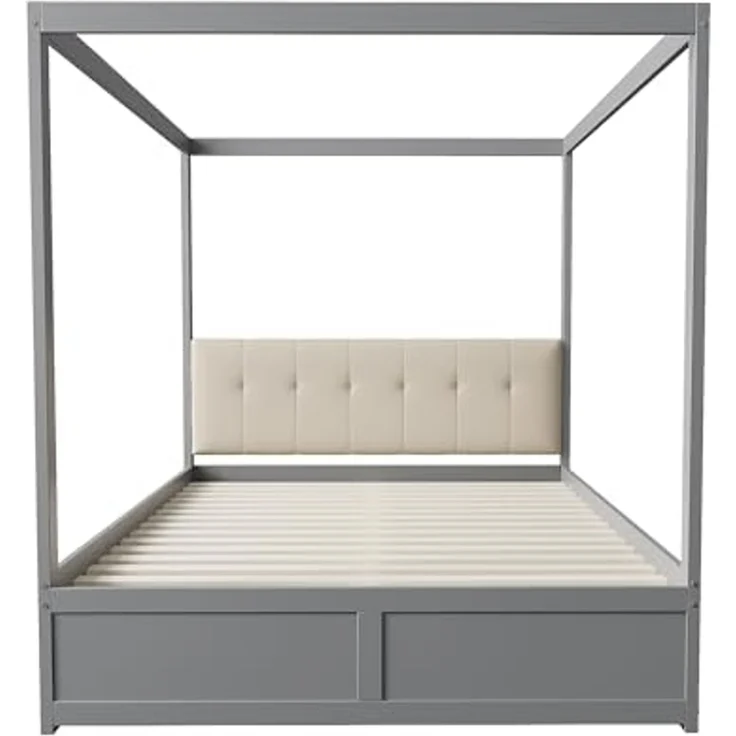 Ball & Cast Himmelbett 140 * 200 cm mit großen Schubladen und weicher Rückenlehne, Holz Bett Grau – Bild 5
