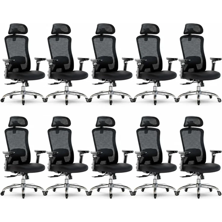 Marsail Bürostuhl mit 6D-Armlehnen, 3D-verstellbarer Kopfstütze, Schiebesitz, Lendenwirbelstütze, 4-Position-Neigungsschloss – hoher und großer Schreibtischstuhl mit Kapazität von 150kg, Schwarz,10PCS