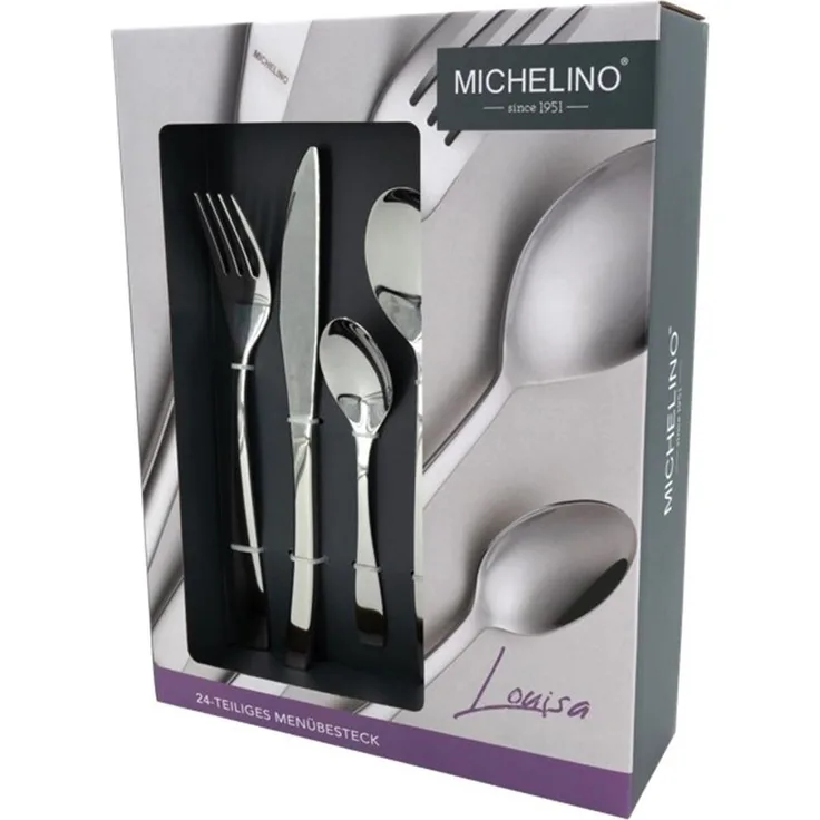 MICHELINO Besteckset 24 teilig Serie Louisa für 6 Personen Edelstahl Mehrzweck Einsatz für Zuhause Messer Gabel Löffel Küche