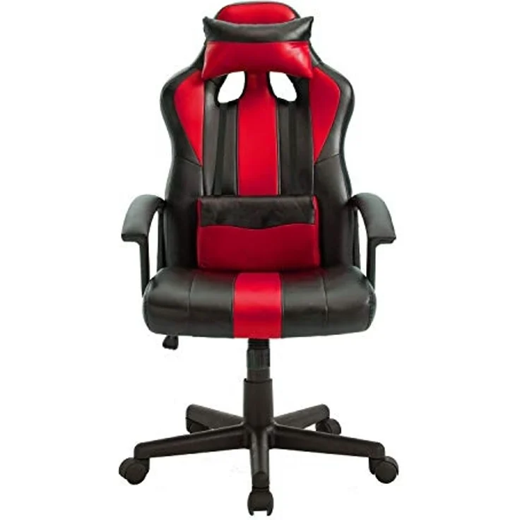 Happy Garden Gamer Sessel schwarz und rot Crash, Gaming Stuhl, ergonomischer Bürostuhl mit Lendenwirbelstütze und Kopfstütze, drehbar, höhenverstellbar und neigbare Rückenlehne – Bild 4