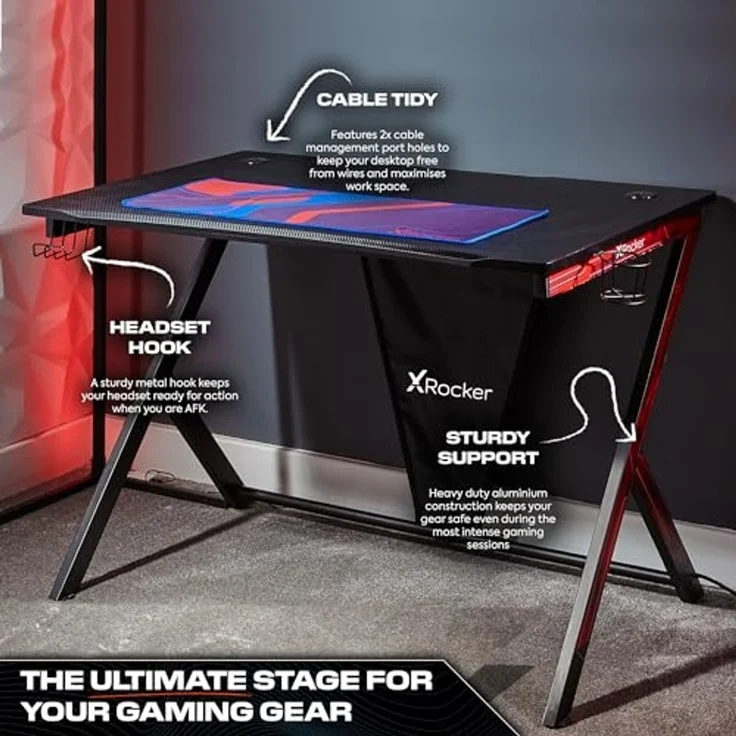 X Rocker Ocelot Carbon Gaming-Schreibtisch mit Mousepad & Kabelmanagement - blau/rot – Bild 6