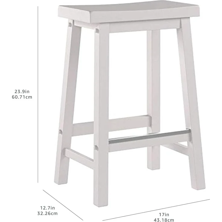 Amazon Basics Hocker für Küchentheke, Sitzfläche aus Massivholz, 61 cm hoch, Weiß, 2 Stück – Bild 3