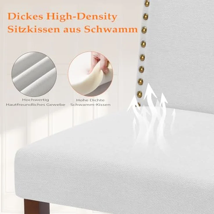 Sweetcripy Esszimmerstühle 2er-Set, hochwertiger gepolsterter Esszimmerstuhl aus Leder mit Nagelkopfbesatz und Holzbeinen, Esszimmerstuhl für Schlafzimmer, Wohnzimmer, Esszimmer, Grau – Bild 5