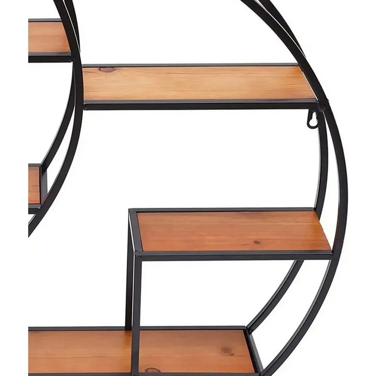 Divit Regal Wandregal rund Holz mit Metallrahmen und 6 Ablagen 68cm Durchmesser RE – Bild 2