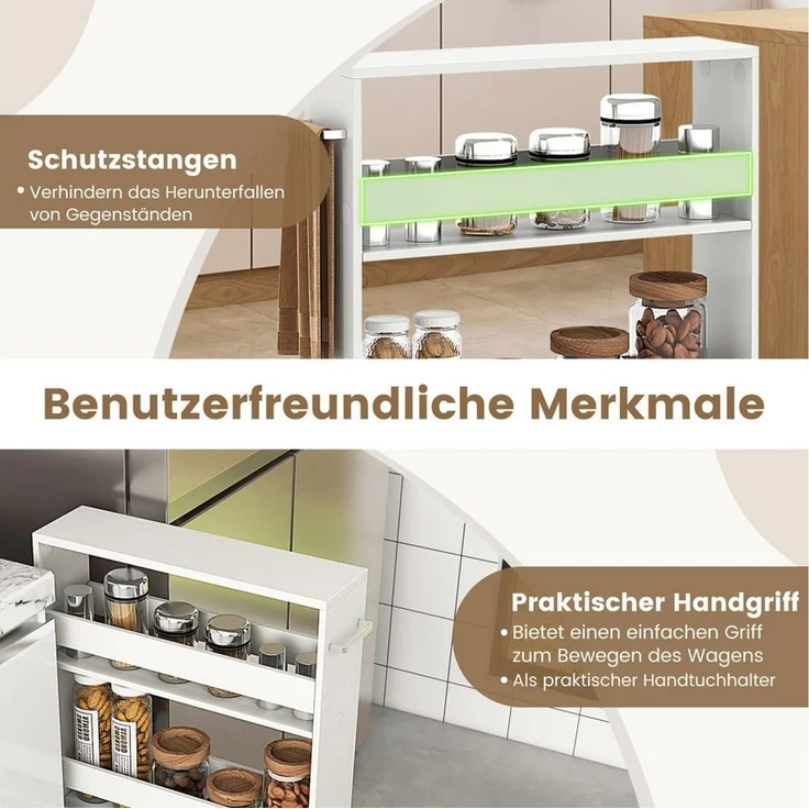COSTWAY Küchenwagen, schmal, Nischenwagen 4 Ebenen, auf Rollen, 48x12,5x81cm – Bild 2