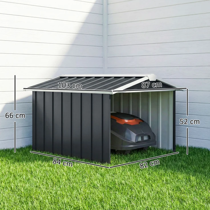MELAYR, Gartenhaus für Mähroboter – Garage für Mähroboter – graues Stahlblech, 116 x 50 x 8 cm, Grau – Bild 5