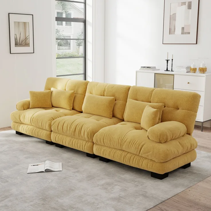 EINHOM 3-Sitzer Modulares Ecksofa mit Tiefensitz, Chenille Schlafsofa Komfortabel Gepolstert für Wohnzimmer, Apartment, Studio, Büro, Gelb