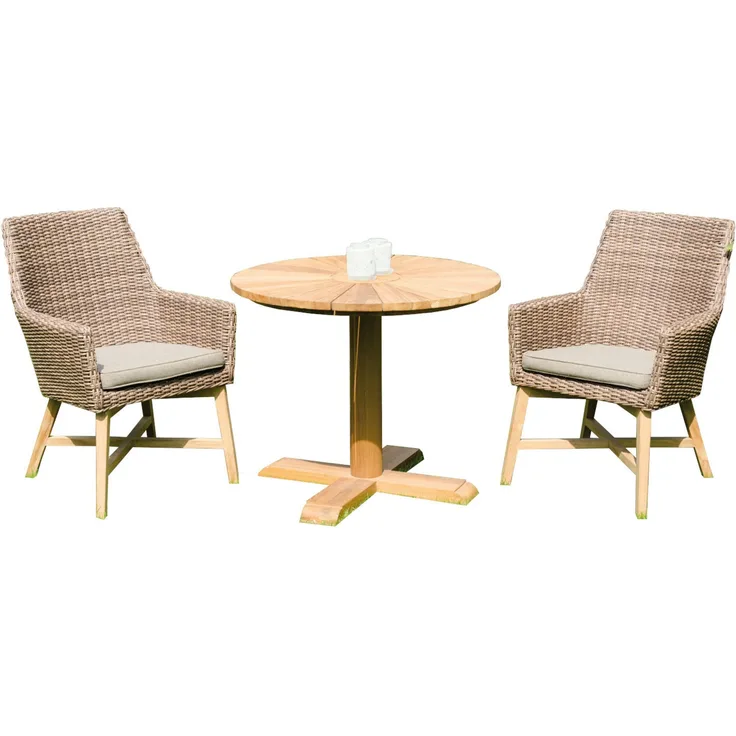 Sonnenpartner 3-teilige Sitzgruppe Helios & Solis Ø 90 cm Aluminium/Teakholz mit Polyrattan rustic-s
