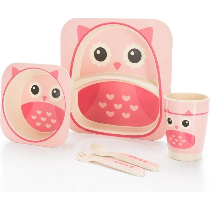 all Kids United Kindergeschirr-Set ALL KIDS UNITED 5-tlg. Kindergeschirr-Set mit Tier-Motiv (5-tlg), BPA-freier Kunststoff, Teller, Schüssel, Besteck, Becher