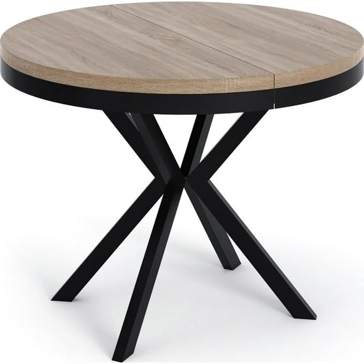 WFL GROUP Esstisch Ross ausziehbar rund industrial mit schwarzen Metallbeinen (MADE IN EU, erhältlich in 3 Größen – 90/100/120 cm ausziehbar auf 170/180/200 cm), platzsparender Tisch in Holzoptik für Küche, Esszimmer oder Wohnzimmer – Bild 4