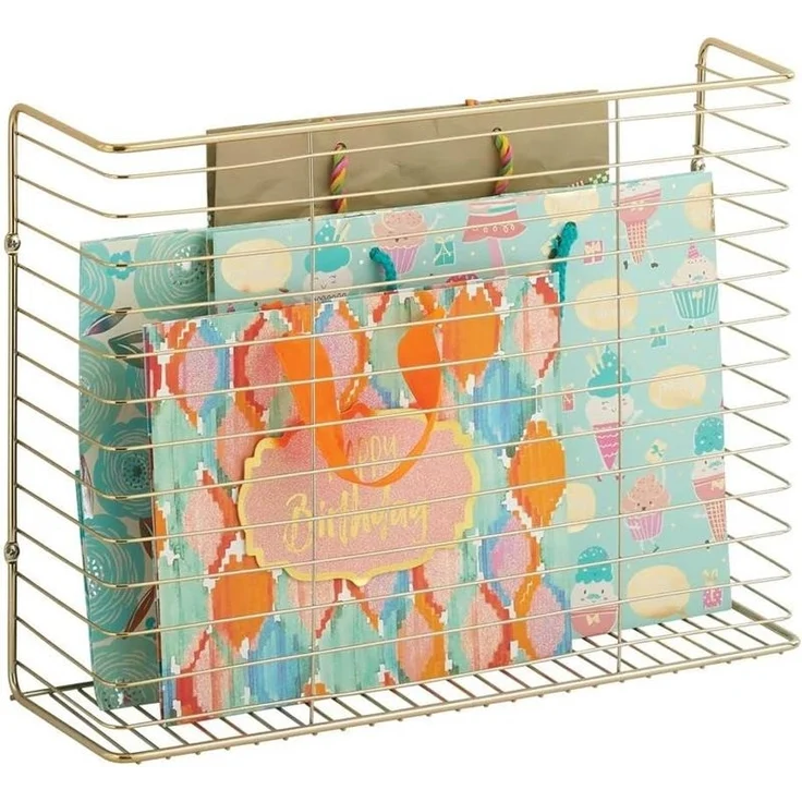 mDesign Wandregal Ablage Regal Aufbewahrung Drahtkorb Organizer Metall Messing – Bild 7