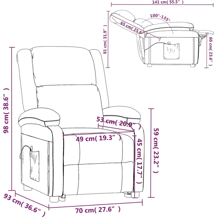 vidaXL Massagesessel Dunkelgrau Stoff 340937 – Bild 10