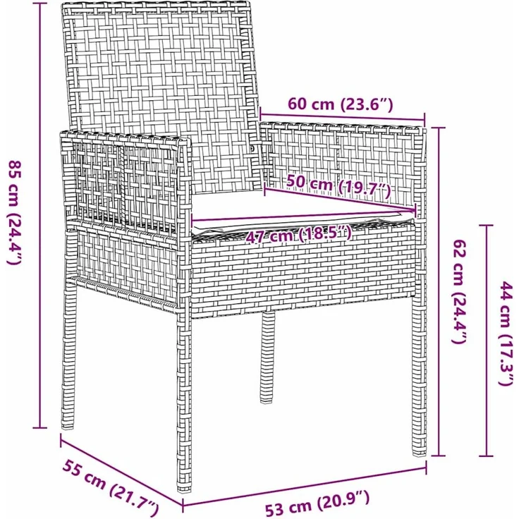 vidaXL Garten Essgruppe 3 pcs Schwarz Poly-Rattan 3334855 – Bild 9