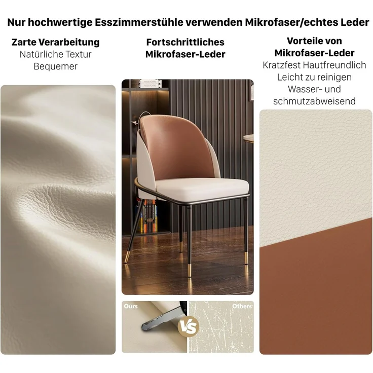 FATIVO 2er Esszimmersthle Kchenstuhl Leder+Metallbeine Polsterstuhl Esszimmerstuhl Wohnzimmerstuhl Kchenstuhl Rcklehne Sthle 150kg Beige 80x52x50 cm – Bild 4
