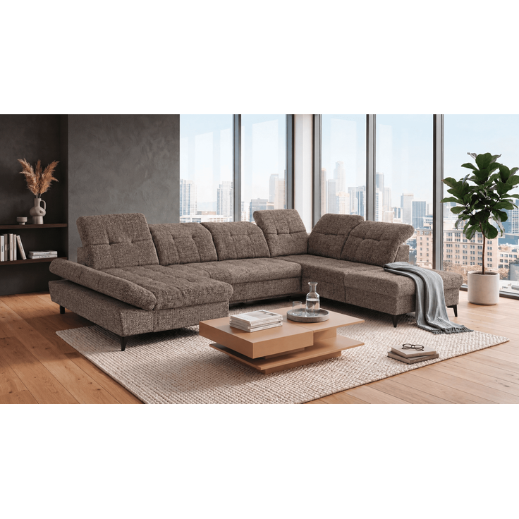 Wohnlandschaft Mercy von ED Exciting Design mit Schlaffunktion und Bettkasten im Glow Flachgewebe