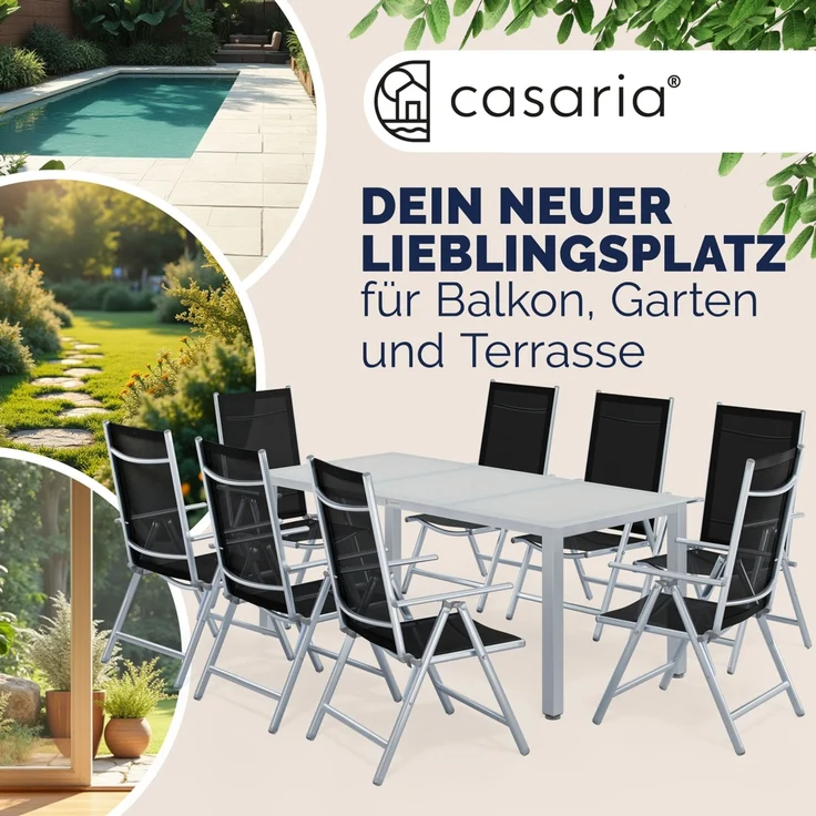 CASARIA® Aluminium Sitzgruppe Bern 8+1 Verstellbare Hochlehner Silber – Bild 9