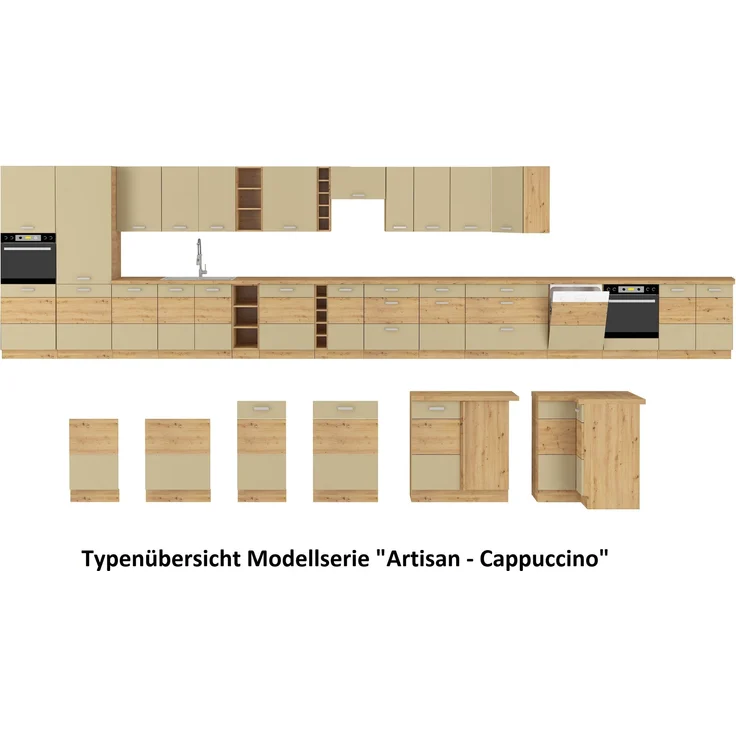 Frontblende vollintegrierten Geschirrspüler 60 Eiche Artisan + Cappuccino Glanz – Bild 2