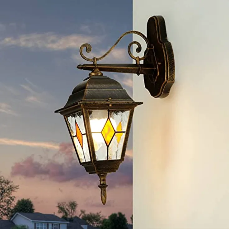 Licht-Erlebnisse SALZBURG Wandleuchte Außen mit Tiffany Design, Kupfer Antik, IP44, E27 bis 60 W, 15 cm breit